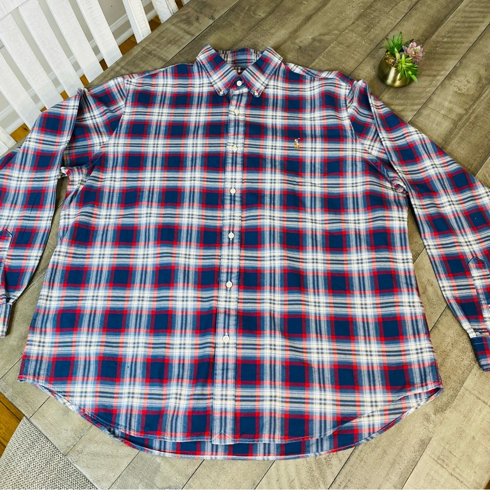 Polo Ralph Lauren Men’s Shirt Classic Fit Navy Red Plaid Pattern Size XXL - Picture 4 of 12